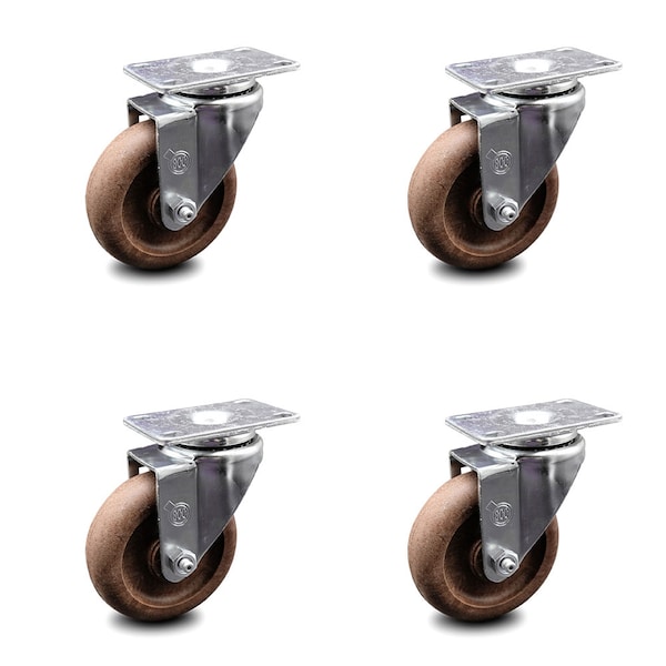 4 Inch High Temp Glass Filled Nylon Wheel Swivel Top Plate Caster Set SCC